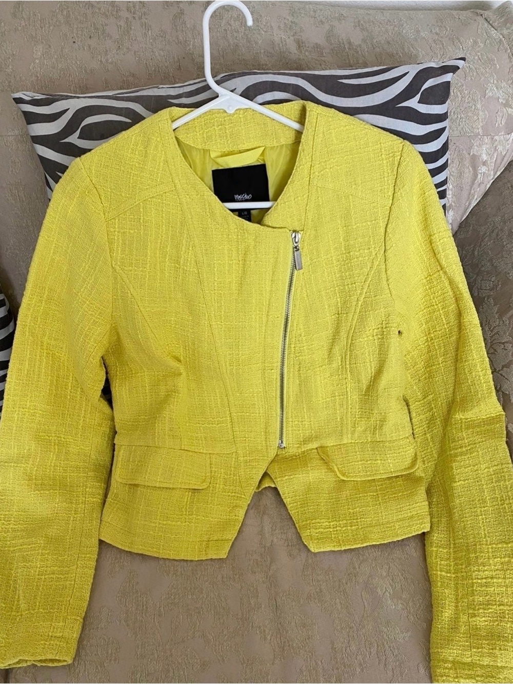 WORTHINGTON Yellow Textured Cropped Zip Jacket Size Large
